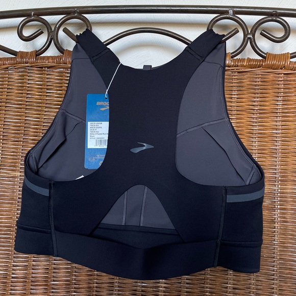Brooks Run Bra Drive 3 Pocket Black Sports Bra Sz 32 C/D - NWT - Picture 7 of 9
